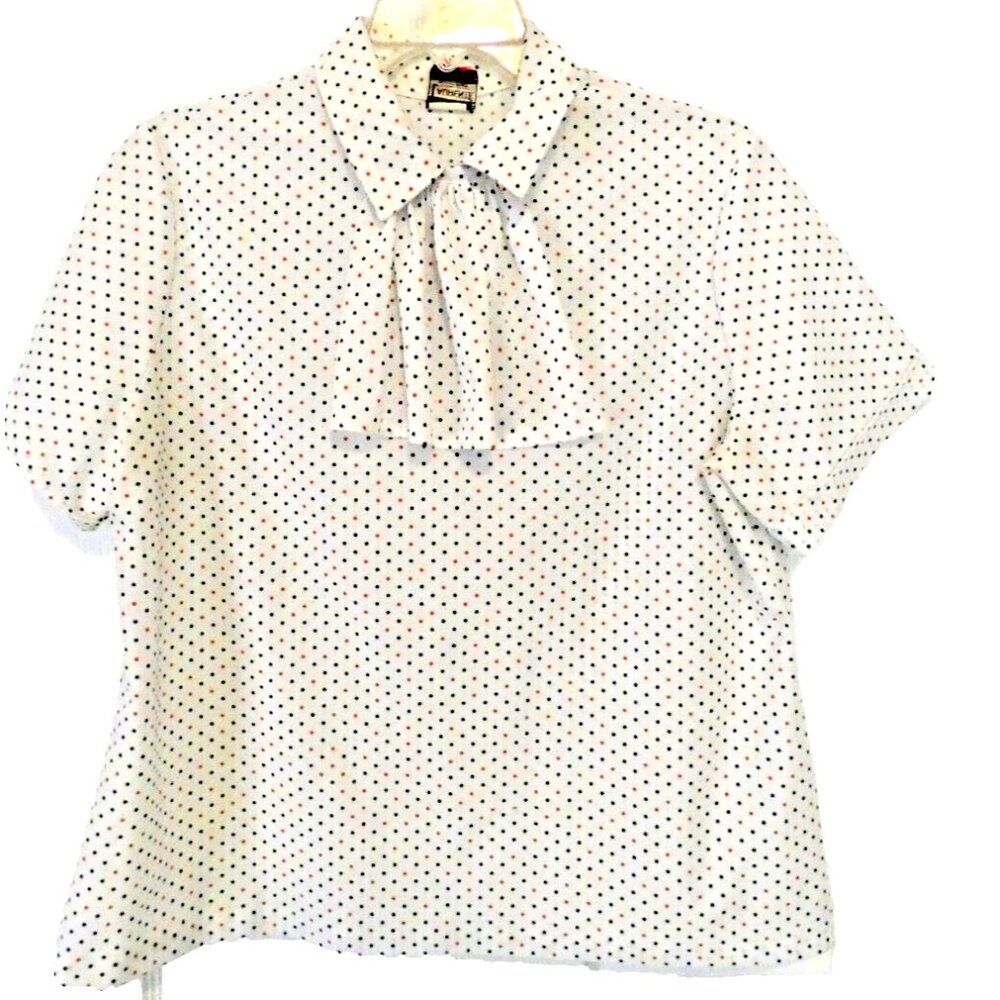 Vintage White Blouse Sz M Chiffon Cravat LAURENTE Paris Top Fitted Sm Defect